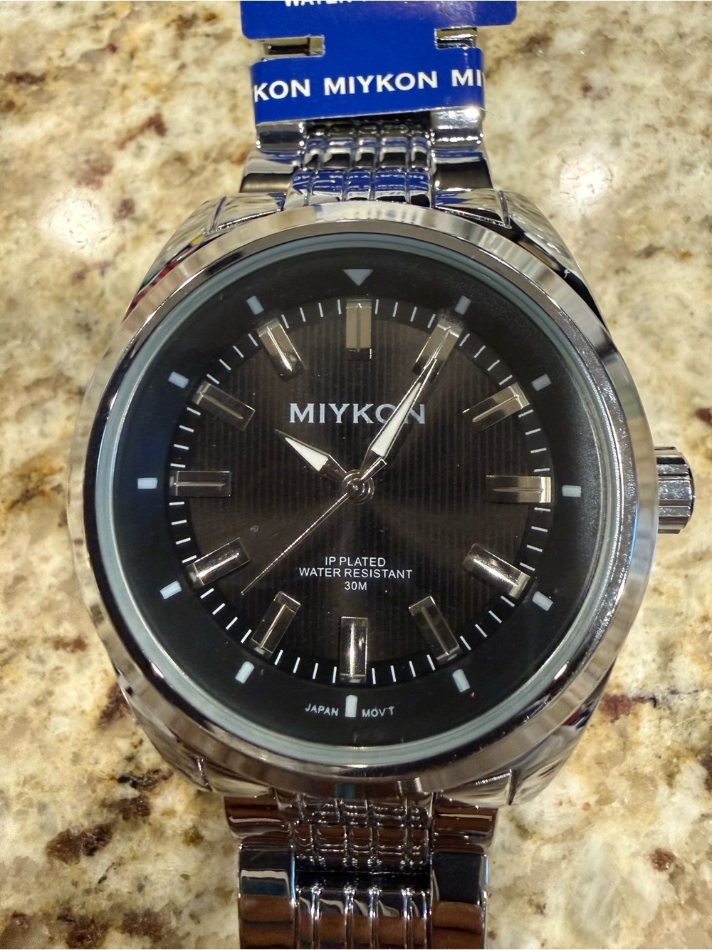 Miykon Men's Silver Stainless Steel Quartz Watch - Water-Resistant, Black Dial